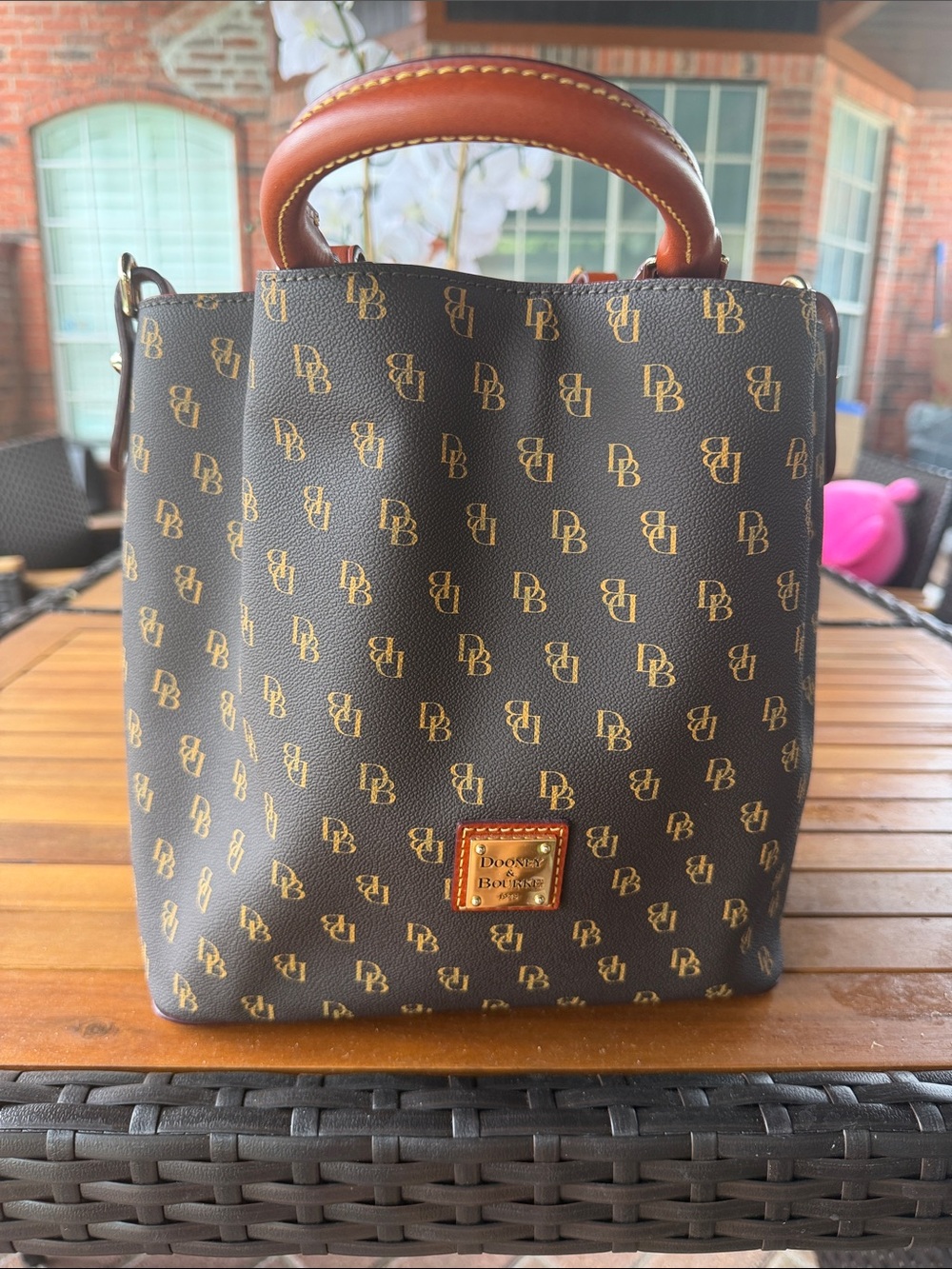 Dooney & Bourke Black and Brown Monogram Mini Tote